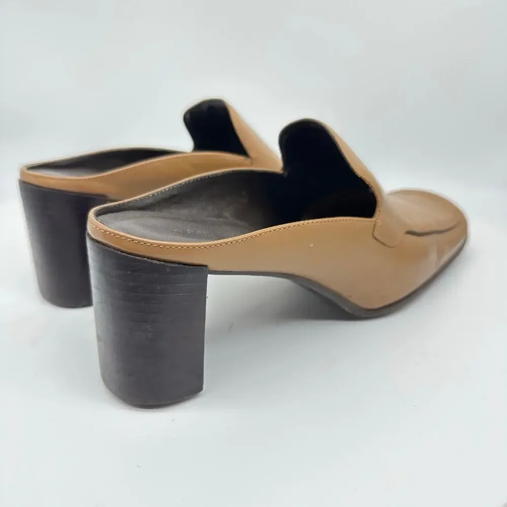 Apostrophe Cognac Block Heel Leather Square Toe Mule Womens Size 7 Y2K Vintage